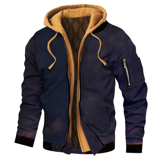 Autumn And Winter Thick Plus Size Men's Solid Color Hooded Jacket - Picture 15 of 24