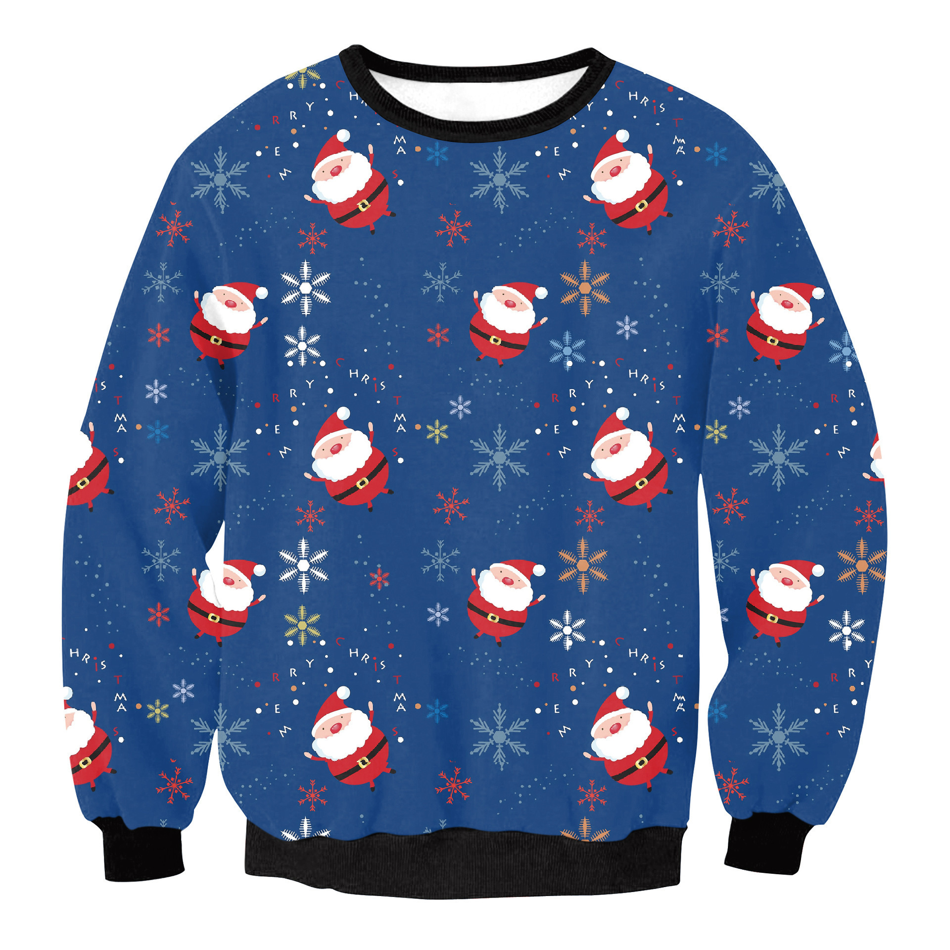 Santa Claus Elk Long Sleeved Round Neck Loose Top