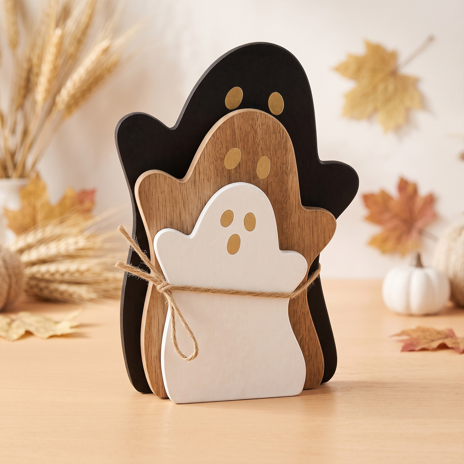 Wooden Ghost Decoration Set Ornaments
