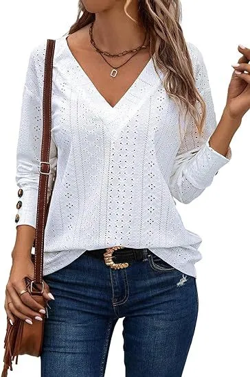 Casual Long Cufflinks Hollow Out Lace Hollow Out Shirt White - Shop at LoveMi