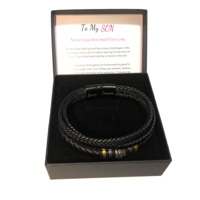 Men's Multi layer Braided Leather Bracelet With Magnetic Clasp Black - Shop at LoveMi