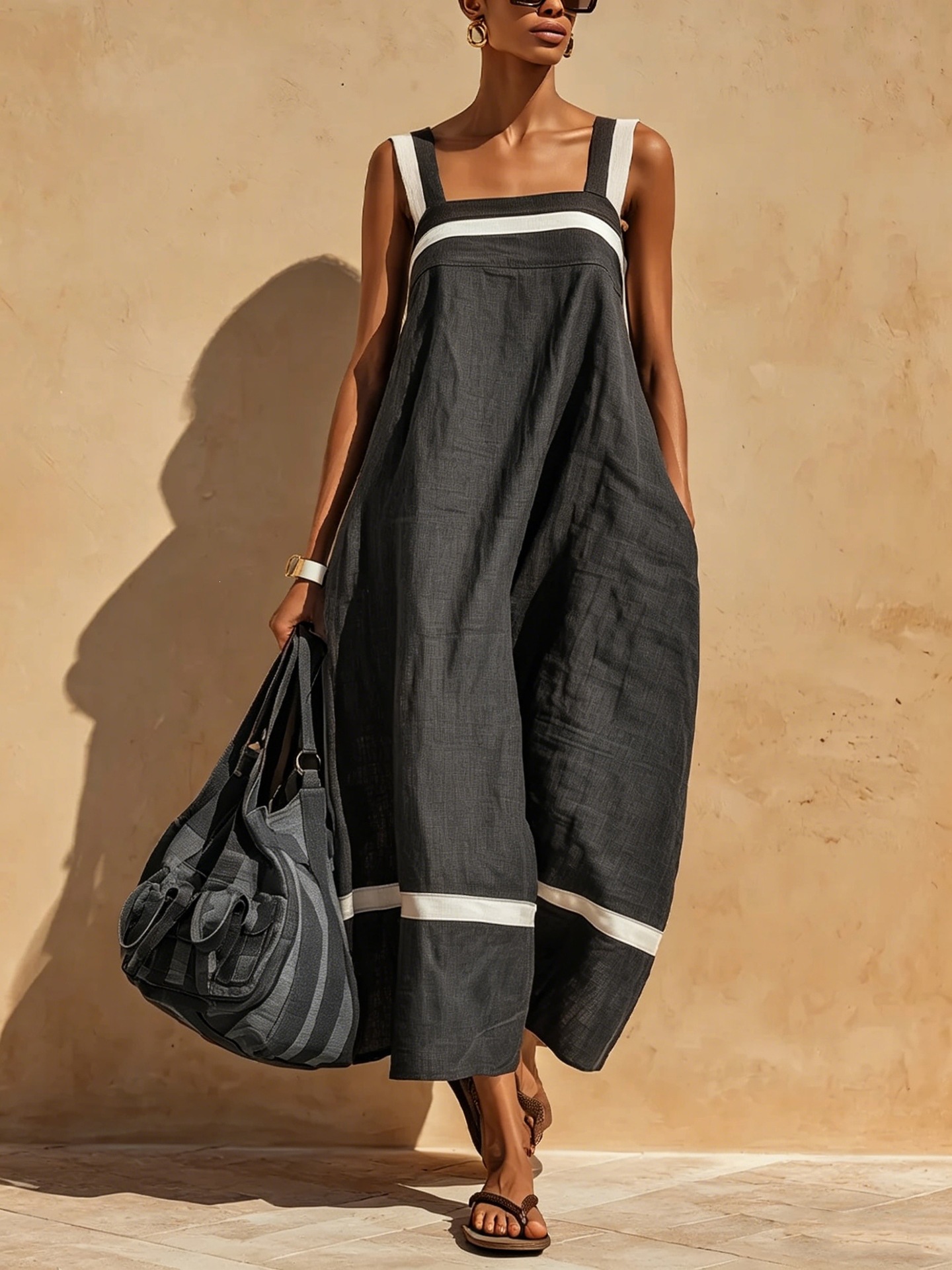 Women's Contrast Strap Dress – Strap Detail and Fabric Close-Up