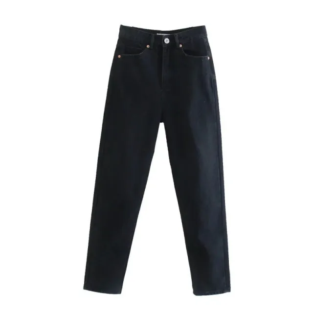 Women's Solid Color High Waist Loose Casual Denim Trousers Black - Shop at LoveMi