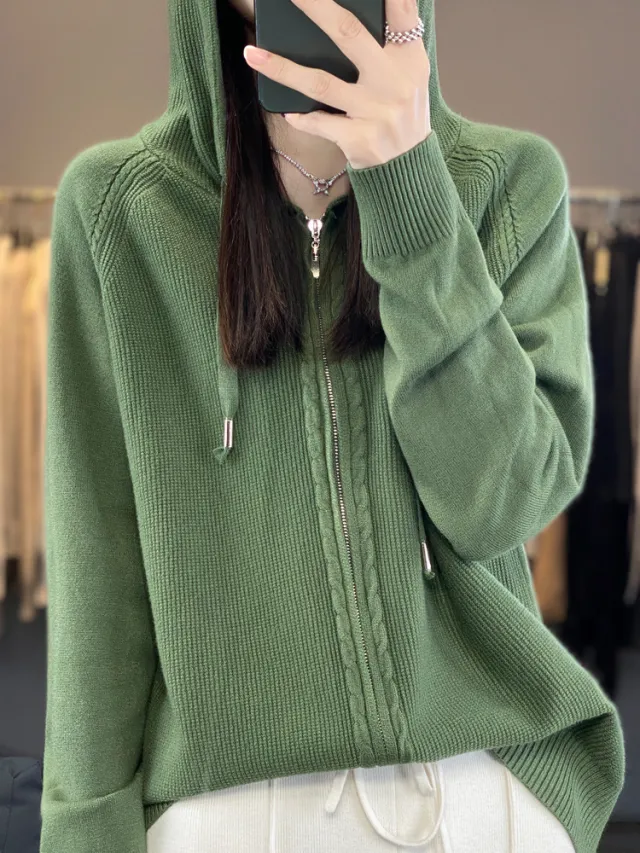 Double Zipper Cardigan Sweater Hoodie Loose fitting Hoodie Long Sleeve Mint - Shop at LoveMi