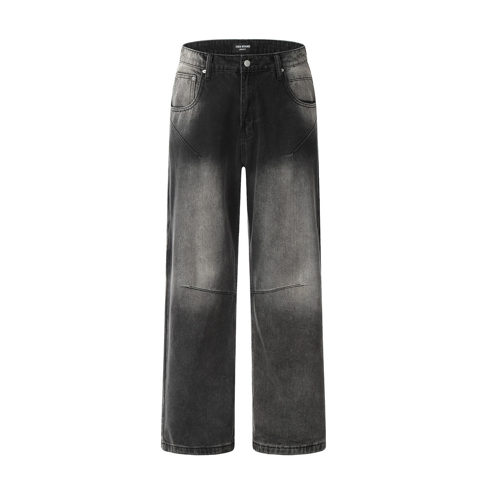 Contrast Color Denim Straight-leg Trousers Men