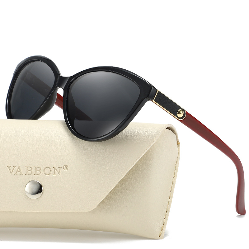 Fashionable Polarized Personalized Leather Inlaid Light Luxury Cat Eye Sunglasses