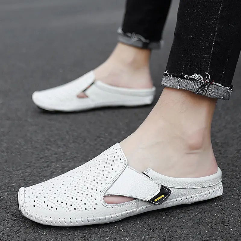 Casual Breathable Leather Sandals Driving Shoes With A Hollowed-out Design