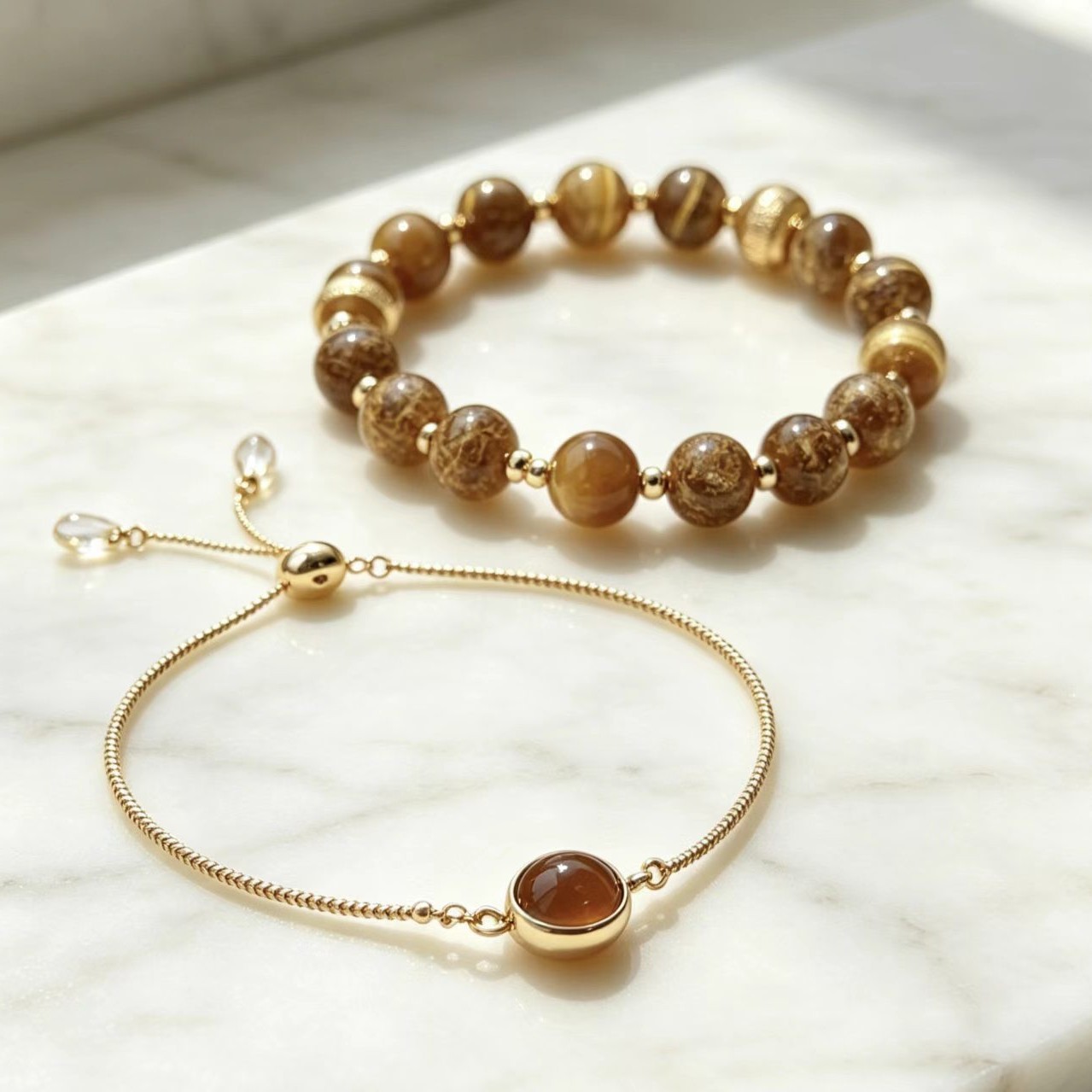 Womens Round Natural Stone And Metal Bracelet