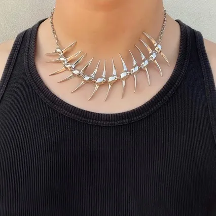Couple Original Fashion Same Style Silver Thorn Horn Fishbone Bracelet Necklace - Shop at LoveMi