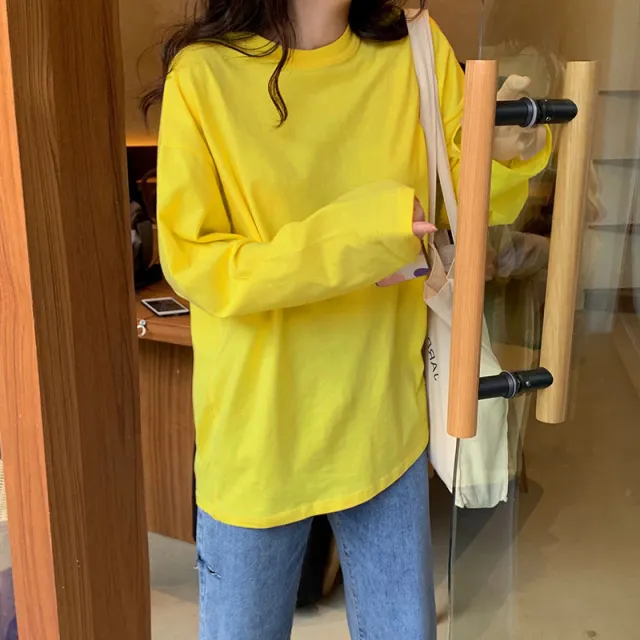 Loose And Lazy Style Versatile Long sleeved Top Yellow - Shop at LoveMi