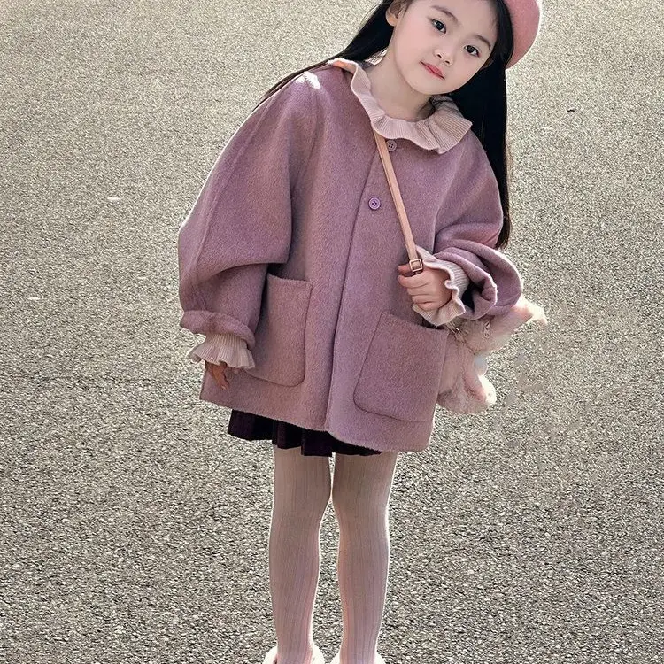 Sweet Purple Short Wool Coat For Little Girls