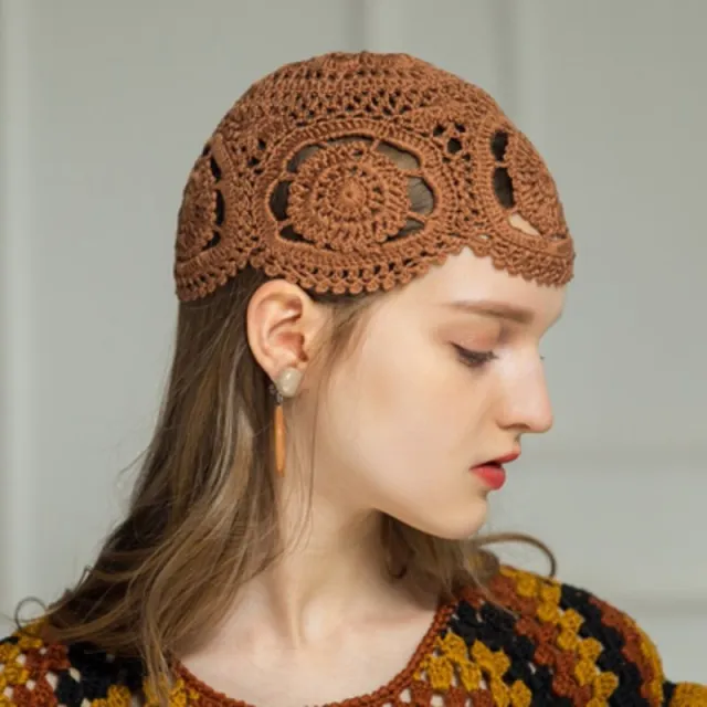 Hand woven French Retro Crochet Toque Brown - Shop at LoveMi