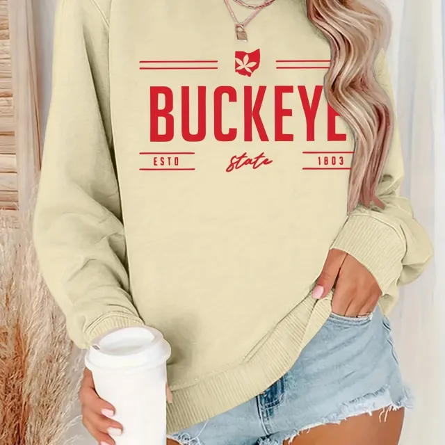 Ohio Pattern Women's Crew Neck Casual Pullover Apricot - Shop at LoveMi