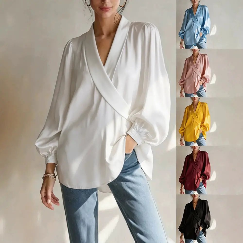 Womens Casual V-neck Long-sleeve Top