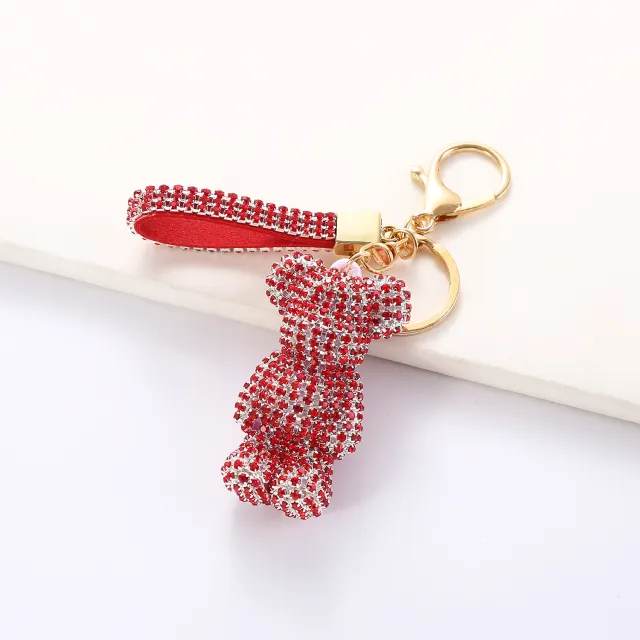 Women's Fashion Creative Cartoon Diamond Little Bear Doll Keychain Red - Shop at LoveMi