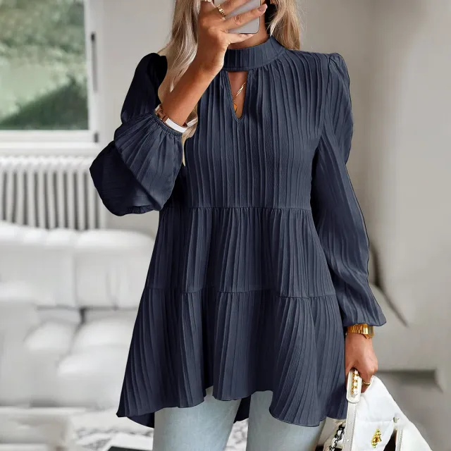 Shirt Women's Independent Stand Elegant Long sleeved Top Navy - Shop at LoveMi