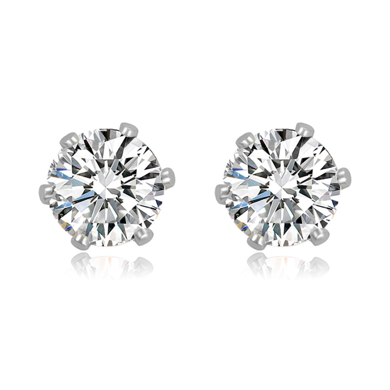 Six-claw Single Stone Stud Earrings