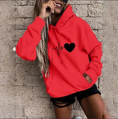 European And American Plus Velvet Hoodie Sweaters Women's Clothing Autumn Winter Coat Loose Red - Shop at LoveMi
