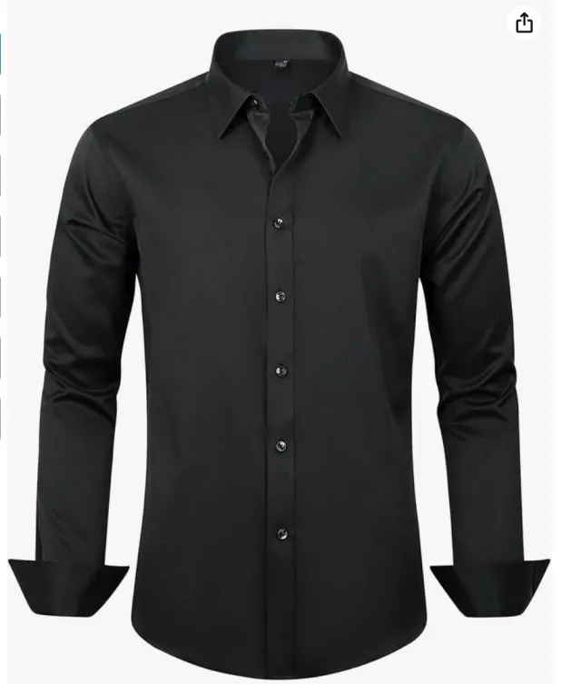 Men's Slim fit Long sleeve Solid Color Simple Business Casual Shirt Black - Shop at LoveMi