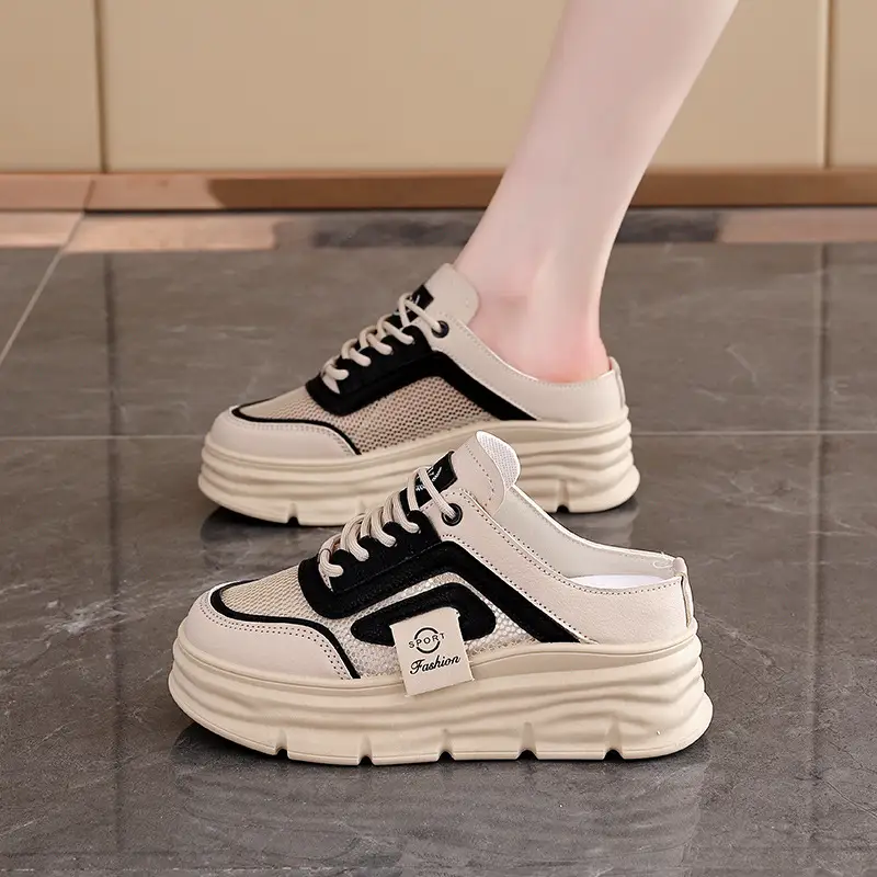 Half Slippers Mesh Women's Shoes Spring And Summer Breathable Height Increasing Insole