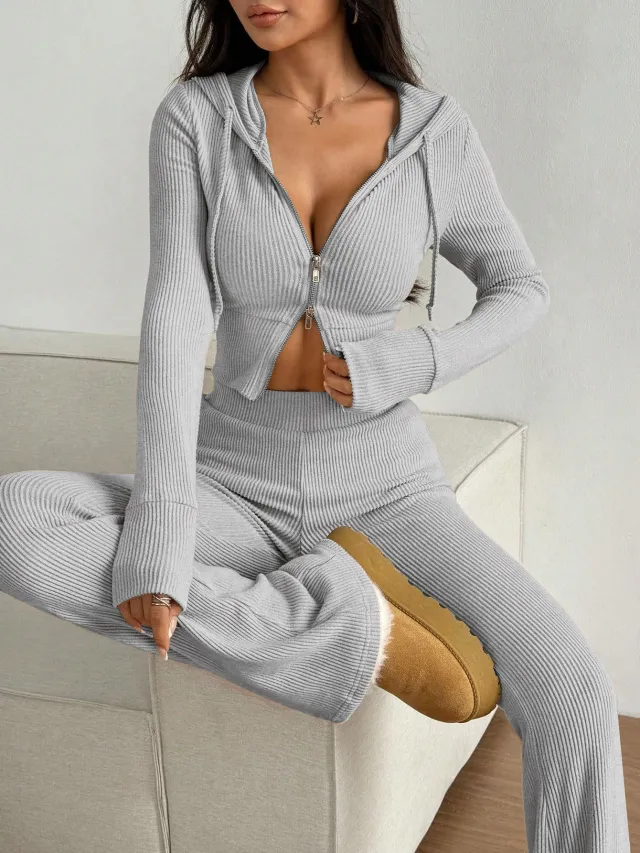 Autumn And Winter Casual Two piece Suit Women Light Gray - Shop at LoveMi