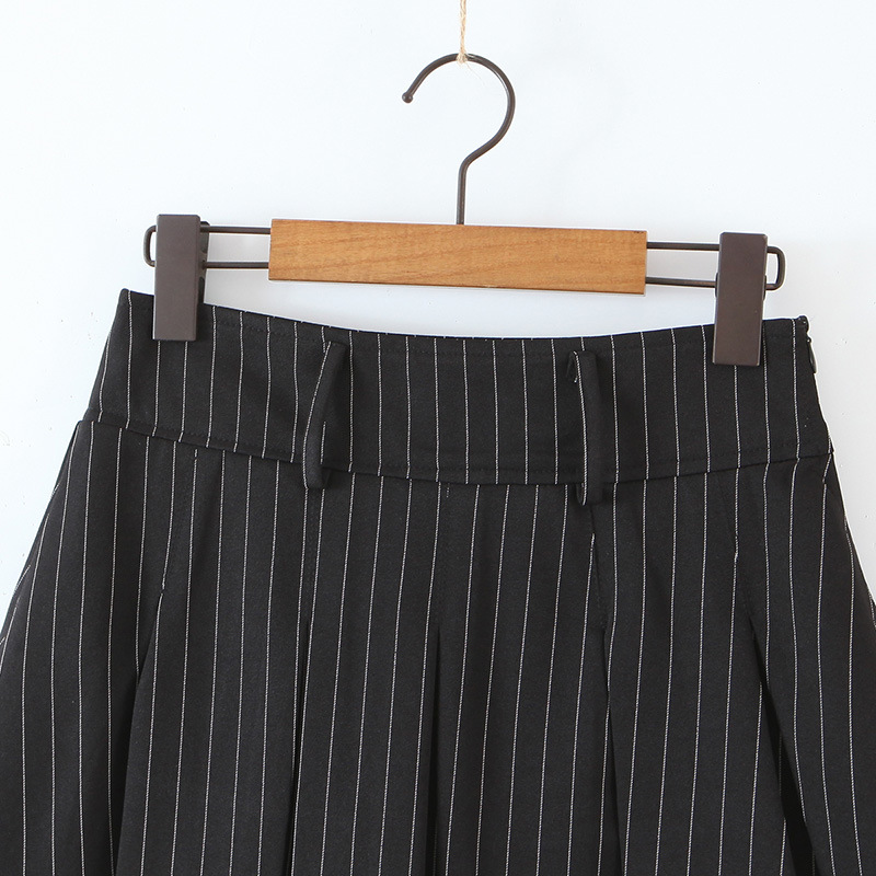 Title 15, British Style High Waist Thin Striped Pleated S...