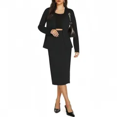 Mid-length Dress Fashion Casual Wear Long-sleeved Cardigan With Suit - Black - View 1