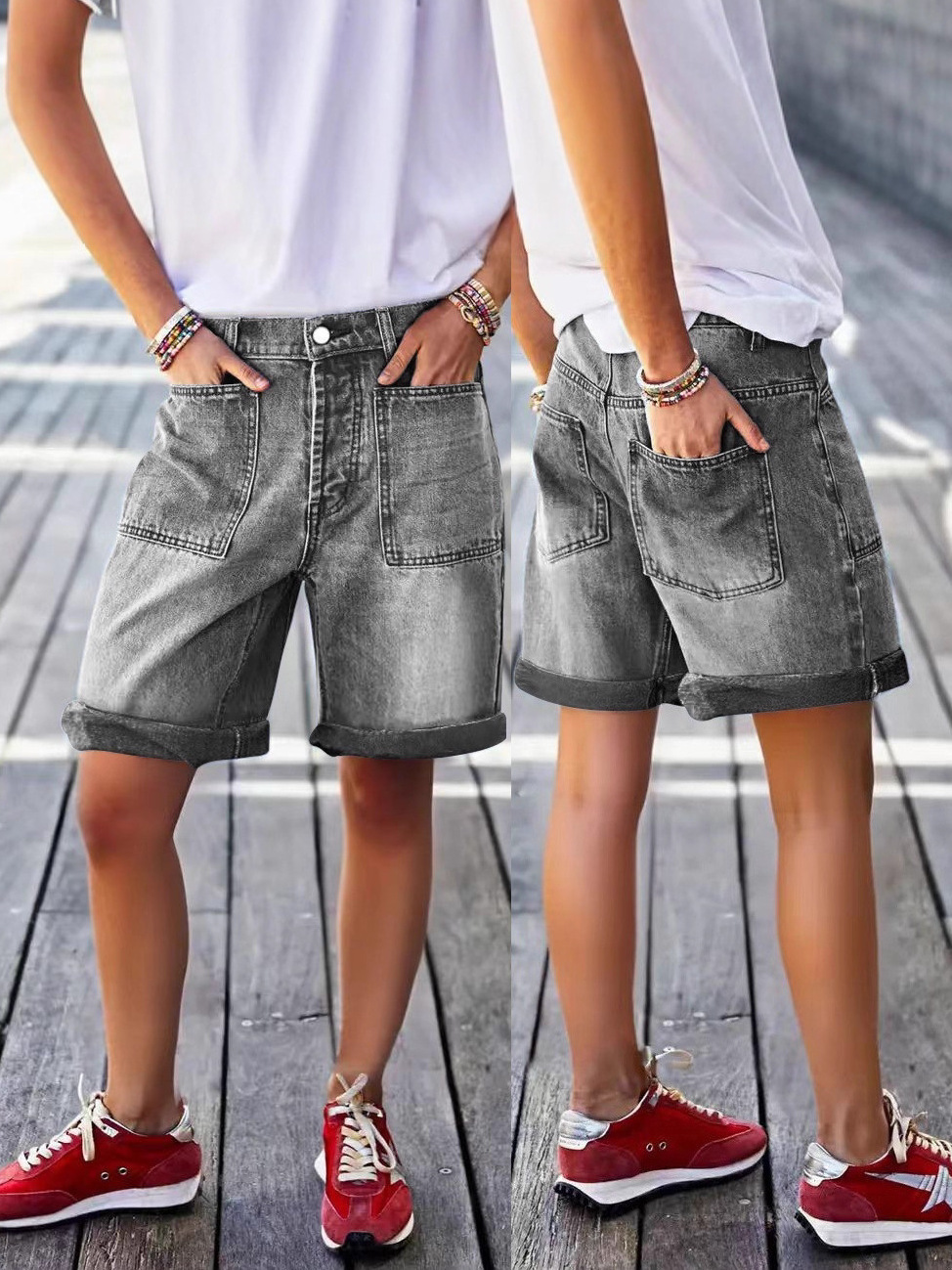 Comfort Stretch Mid-Rise Bermuda Straight-Leg Denim Shorts Comfort Stretch Mid-Rise Bermuda Straight-Leg Denim Shorts
