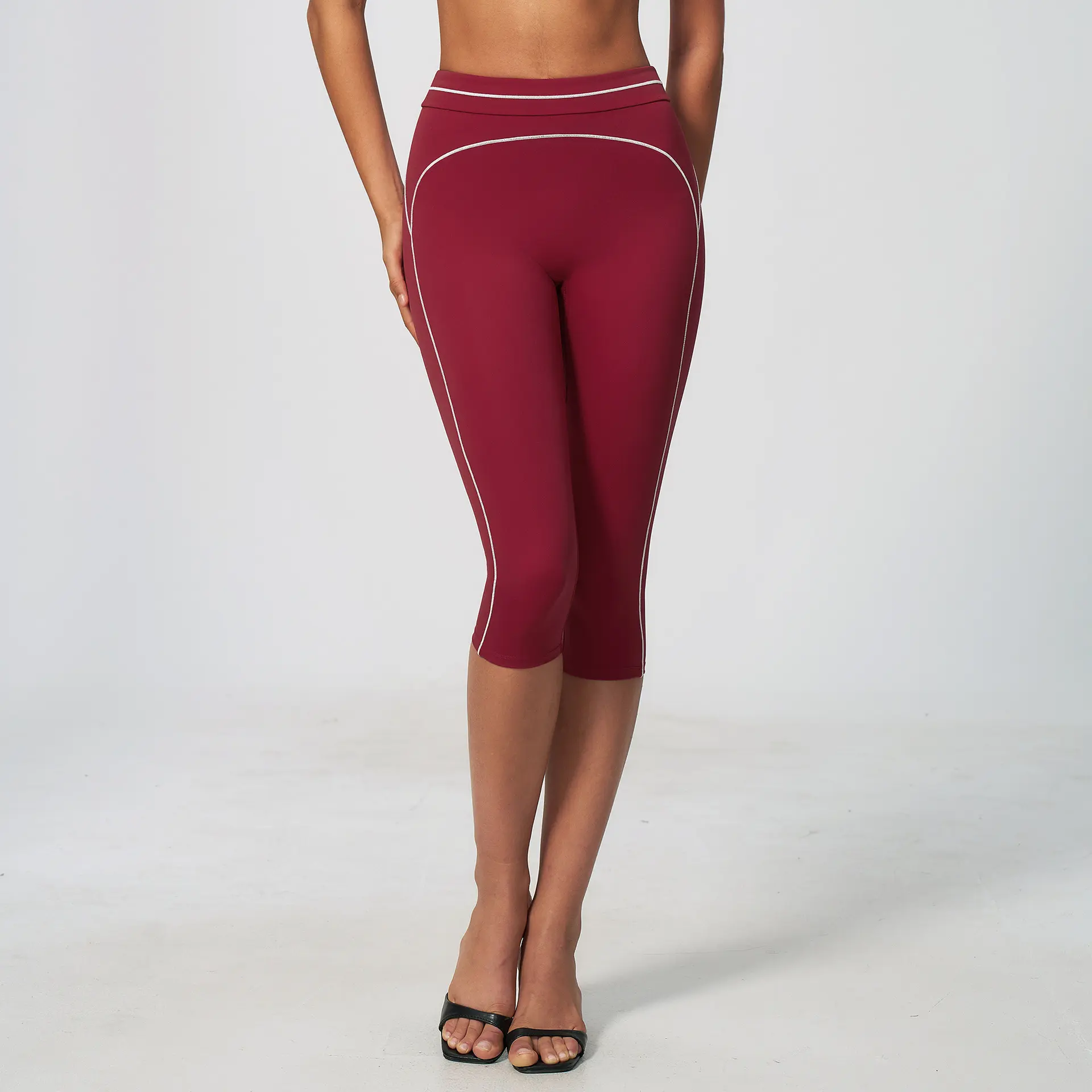 High-waisted Tight-fitting Tummy-control Womens Capri Running Pants