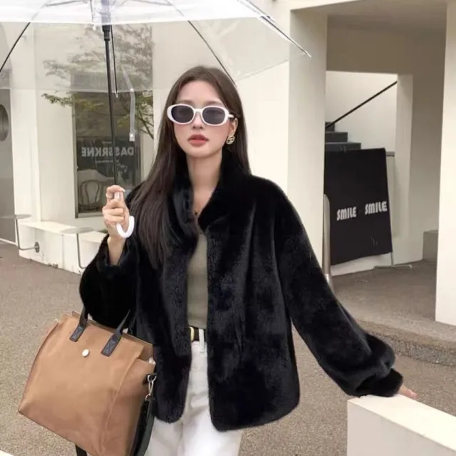 Womens Stylish Loose fitting Fur trimmed Collar Coat Charcoal - Shop at LoveMi