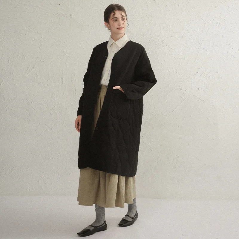 New Autumn And Winter Robe Cotton Coat Three-layer Quilted Chic Long Thick Cardigan - Black