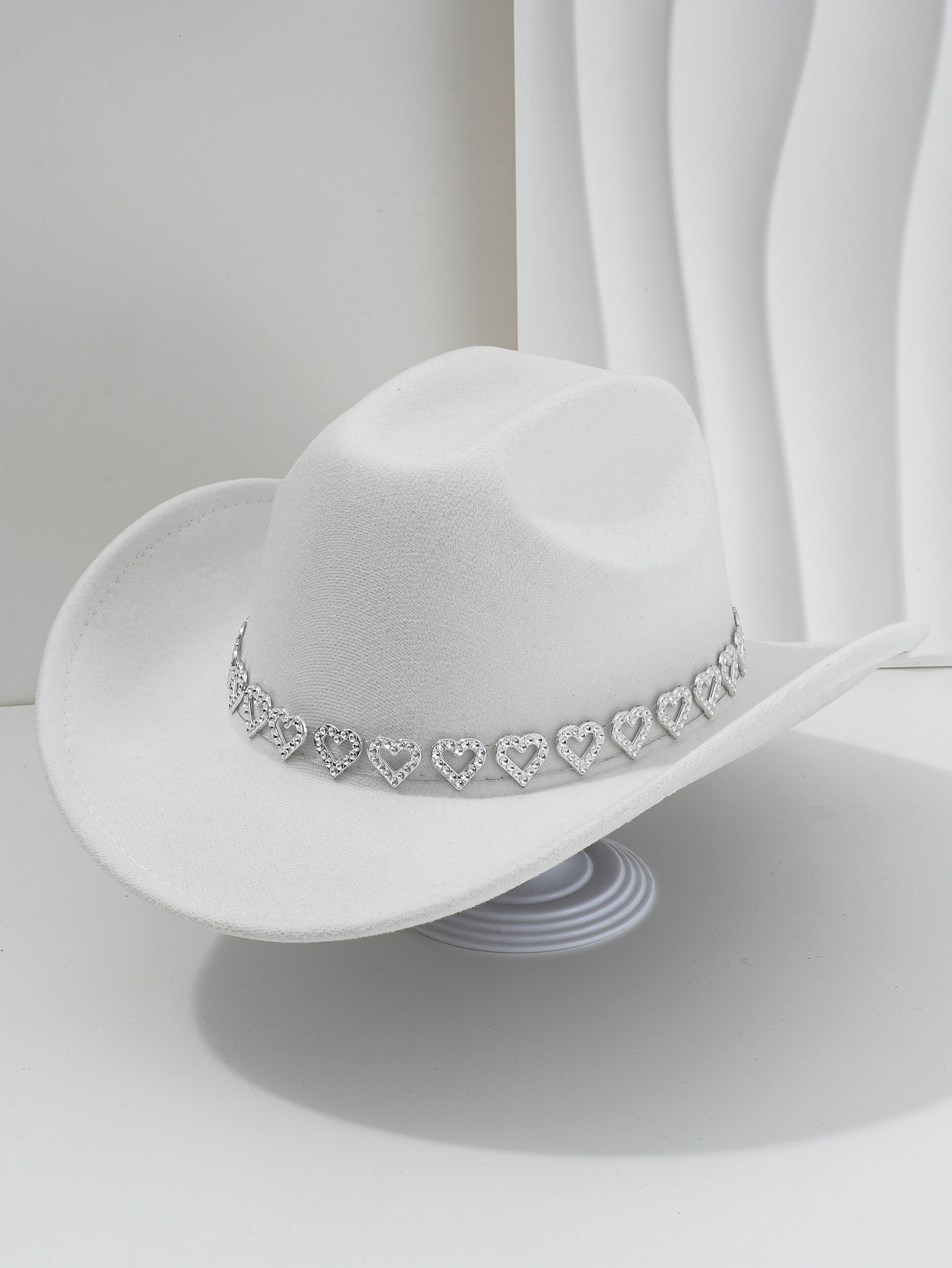 Denim Hat Elegant Top Hollowed-out Heart With Rhinestones
