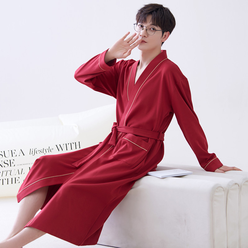 Long-sleeve Mens Home Wear Long And Thin Nightgown QM9605 L