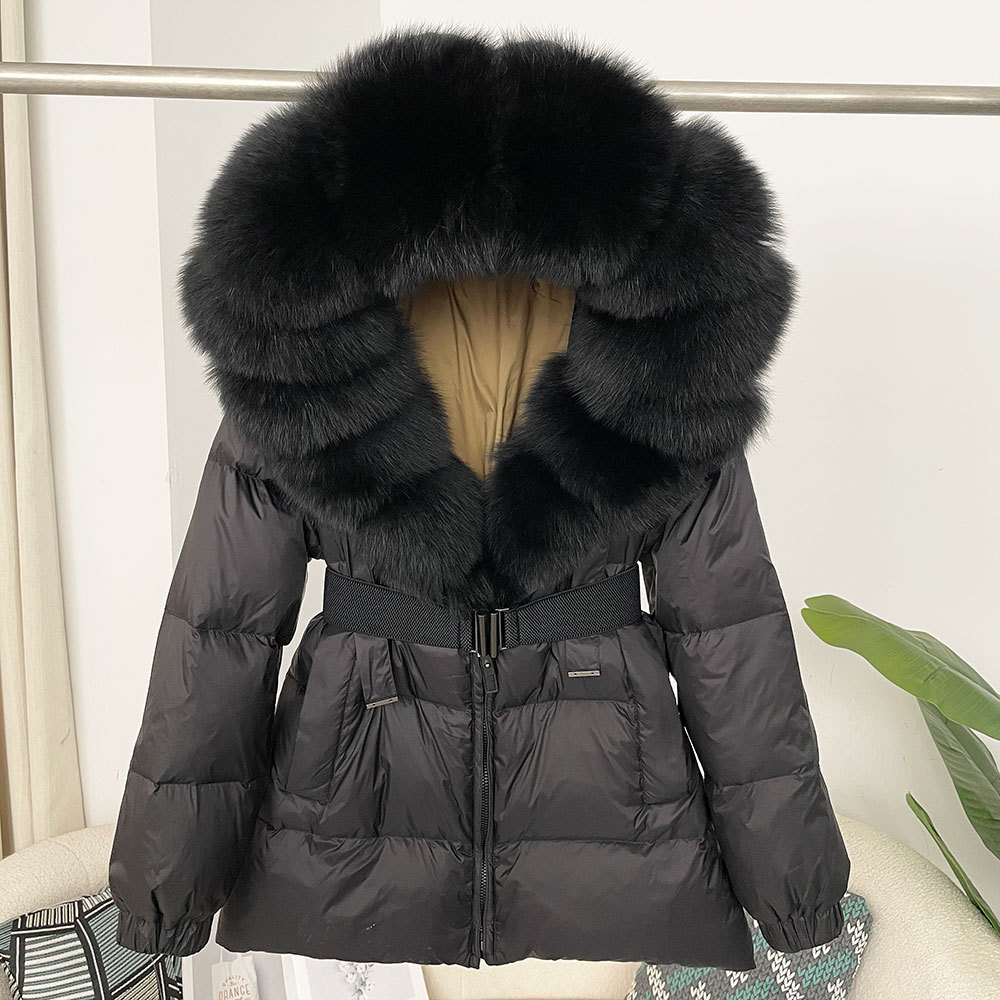 Oversized Real Fox Fur Collar Hooded White Duck Down Jacket - Image 3