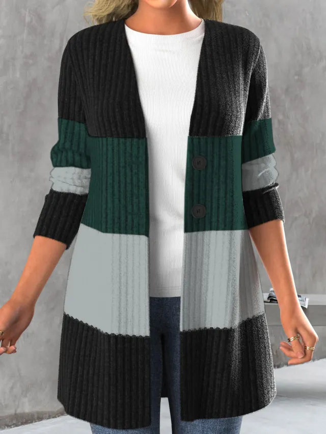 Women's Long sleeve Striped Bohemian style Jacket Green - Shop at LoveMi