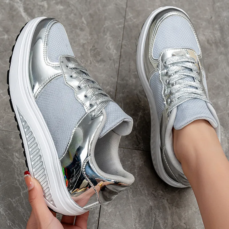 Golden Bright Breathable Sneaker Couple Outdoor - Silver