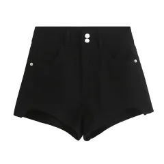Women's Summer High Waist Denim Shorts - Retro Black - View 1