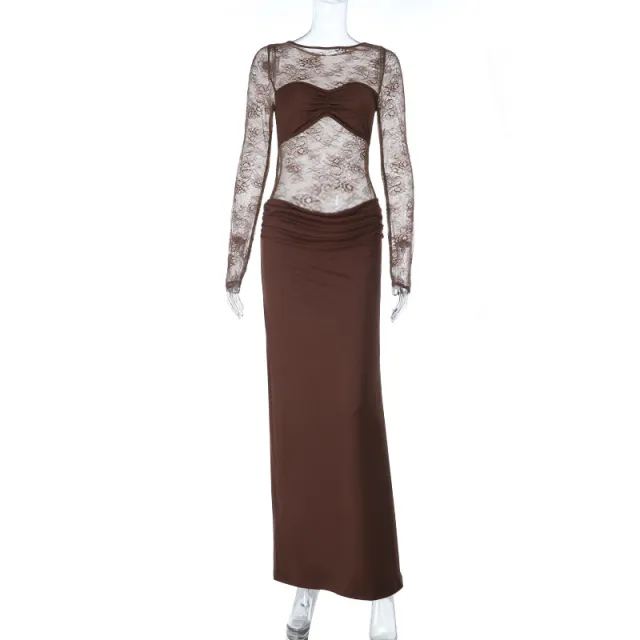 Women's Fashion Sexy Lace Long Sleeve Dress Brown - Shop at LoveMi