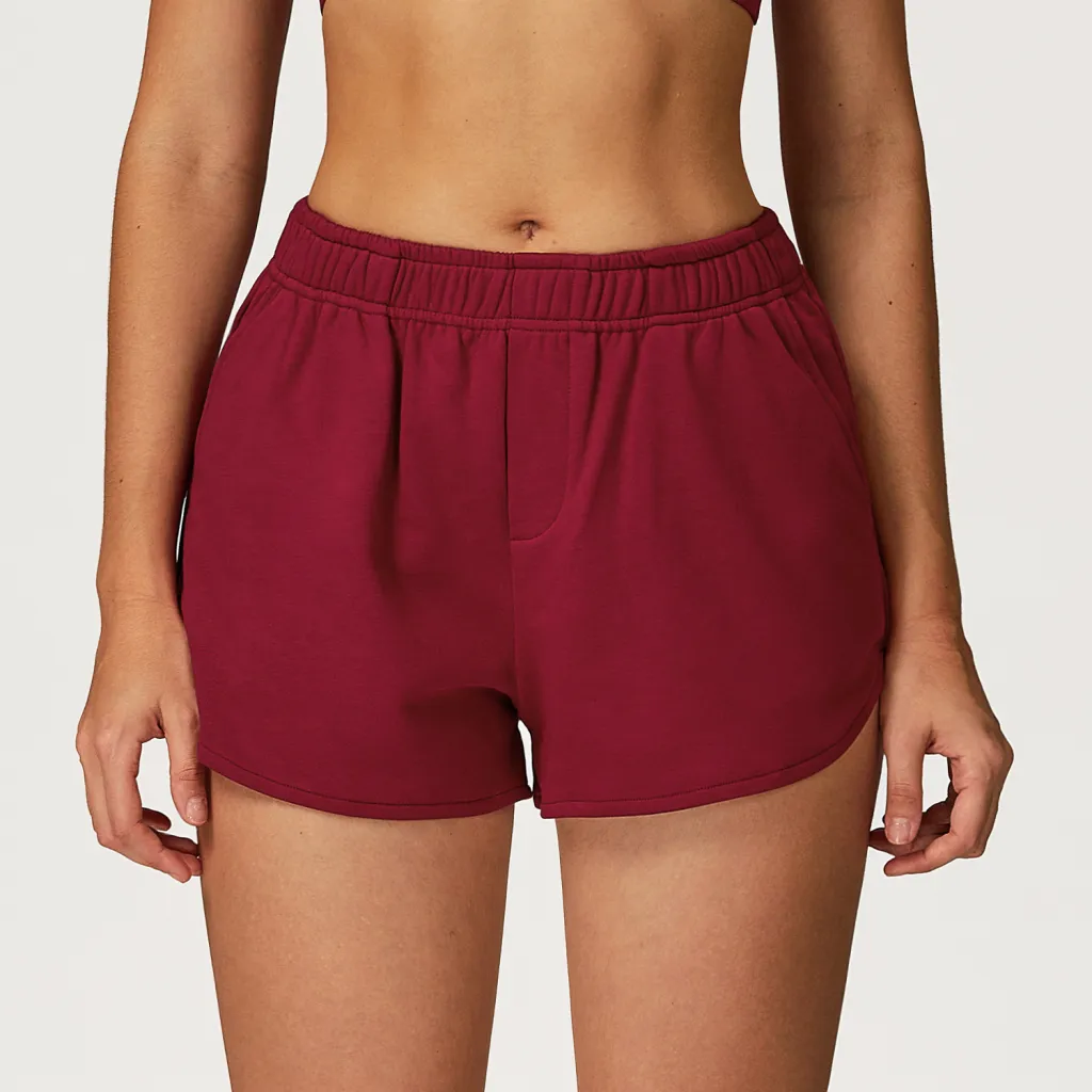 Sweatpants High Waist Wide Leg Straight Loose Sports Shorts - Red