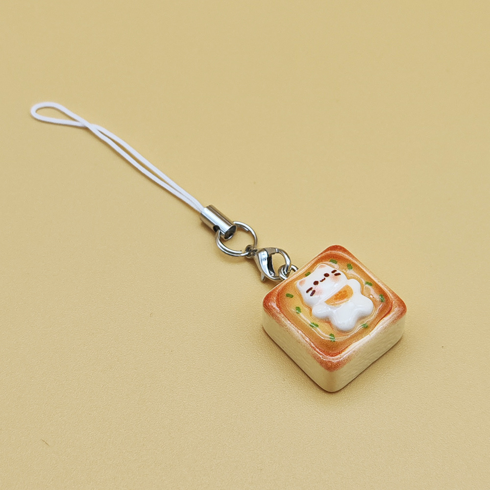 New Cute Kitten Egg Tart Simulation Mobile Phone Pendant - Image 7