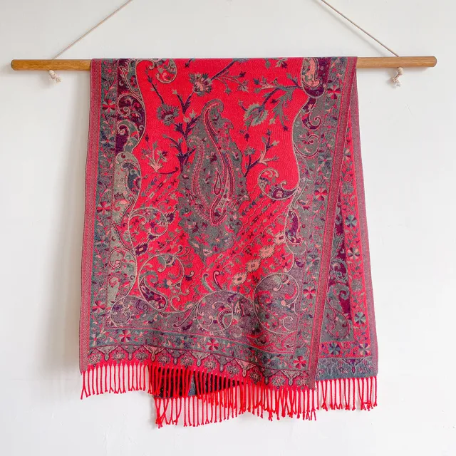 Cashmere like Ethnic Style Shawl Thickened Warm Tassel Scarf Red - Shop at LoveMi