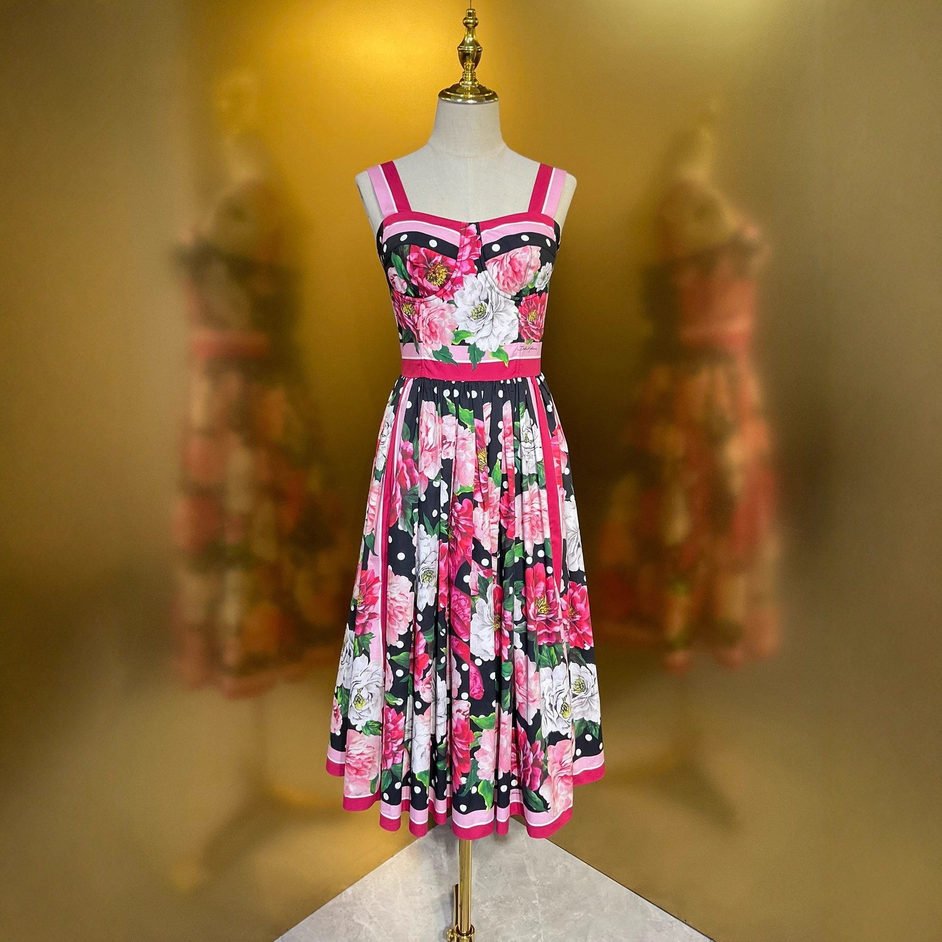 Luxury Small Dot Peony Cotton Bustier Camisole Dress