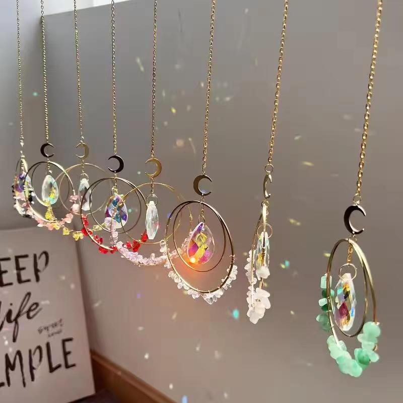 Natural Gravel White Crystal Circle Wind Chimes Sunshine Catcher Pendant