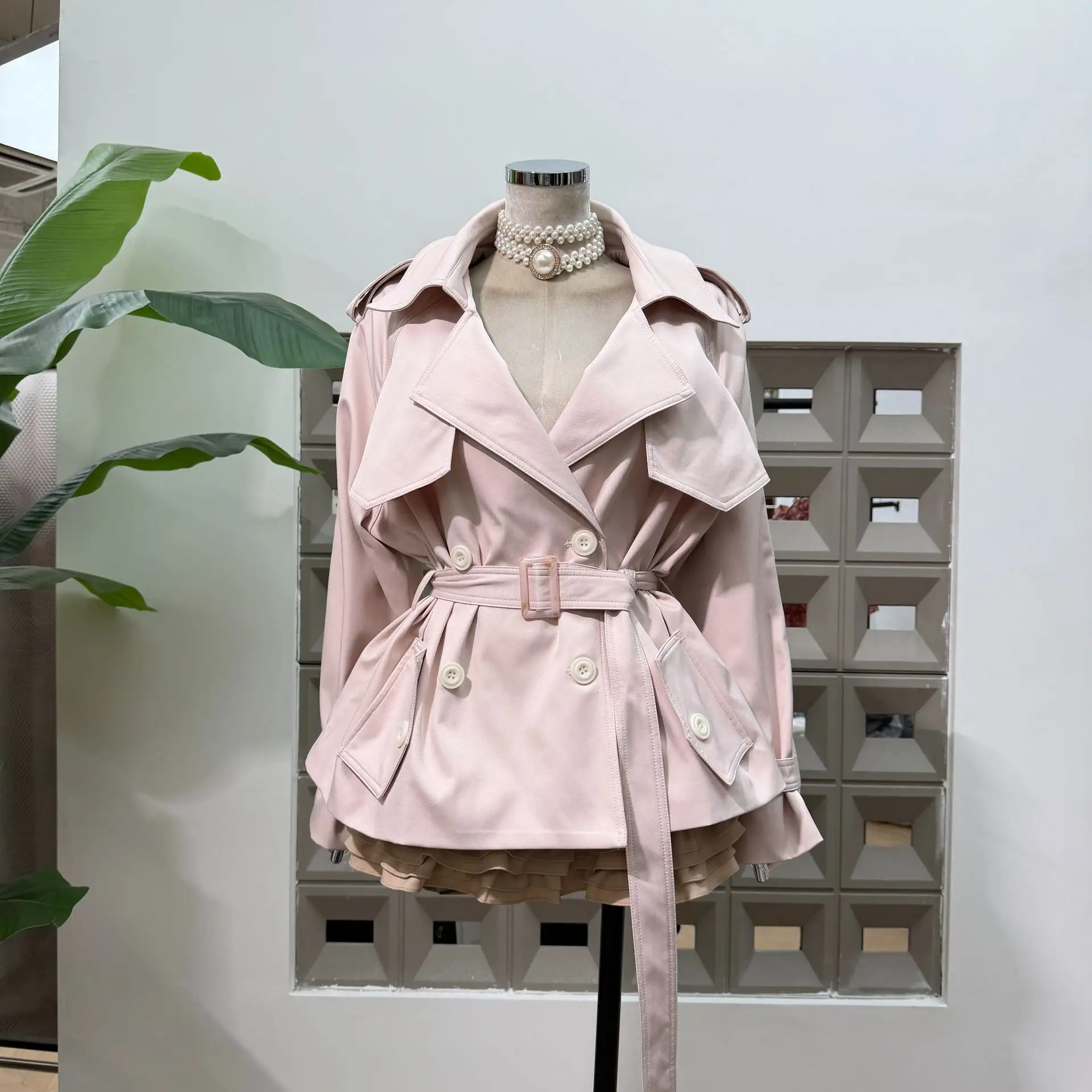 Pink Casual Sweet-and-cool Trench Coat