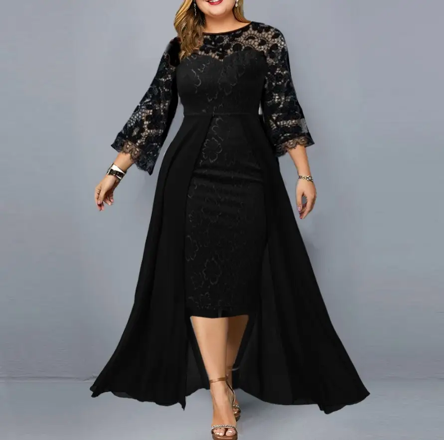 Women's Stitching Embroidered Lace Slim Dress