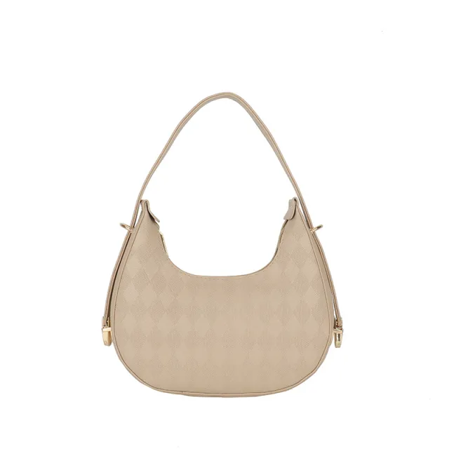 French Underarm Bag Elegant Small Shoulder Rhombus Pattern Handbag Women Khaki - Shop at LoveMi