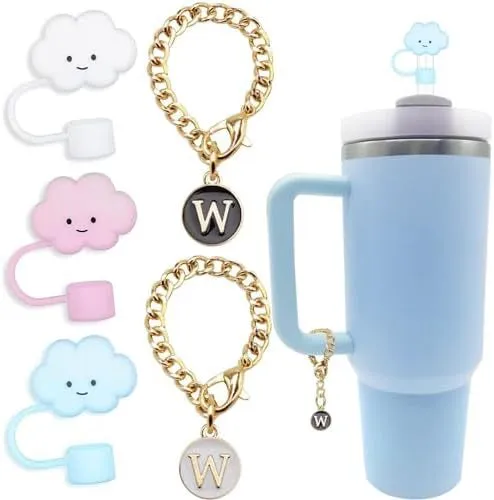 Cup Straw Cap 10mm Glass Straw Cover 26 Letters Pendant Big Mouth Suit W - Shop at LoveMi