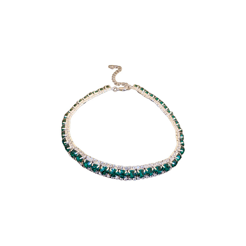 Diamond Emerald Square Ear Stud Necklace