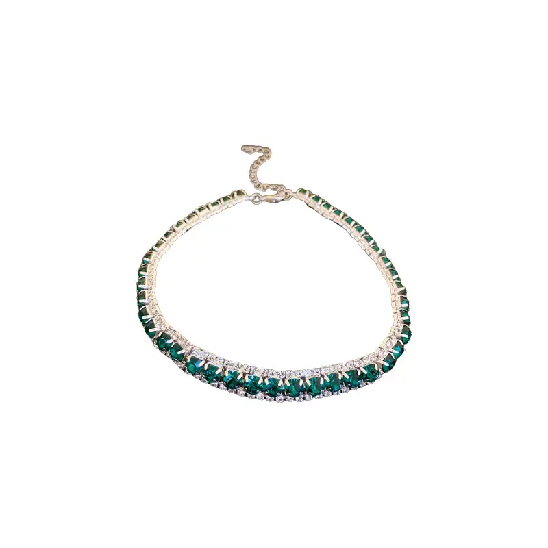 Diamond Emerald Square Ear Stud Necklace