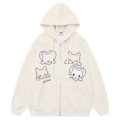 Cute Cartoon Cat Embroidered Cardigan Sweater - Red - View 1